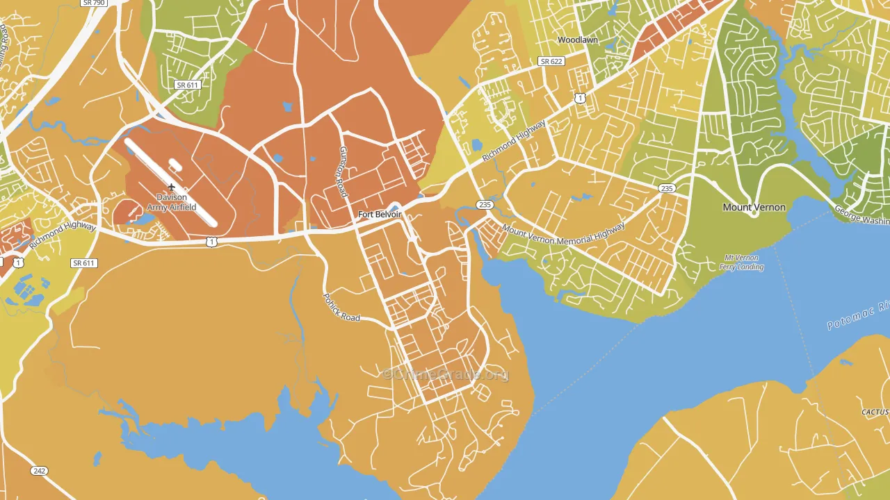 Fort Belvoir, VA Map of Vehicle Theft Rates