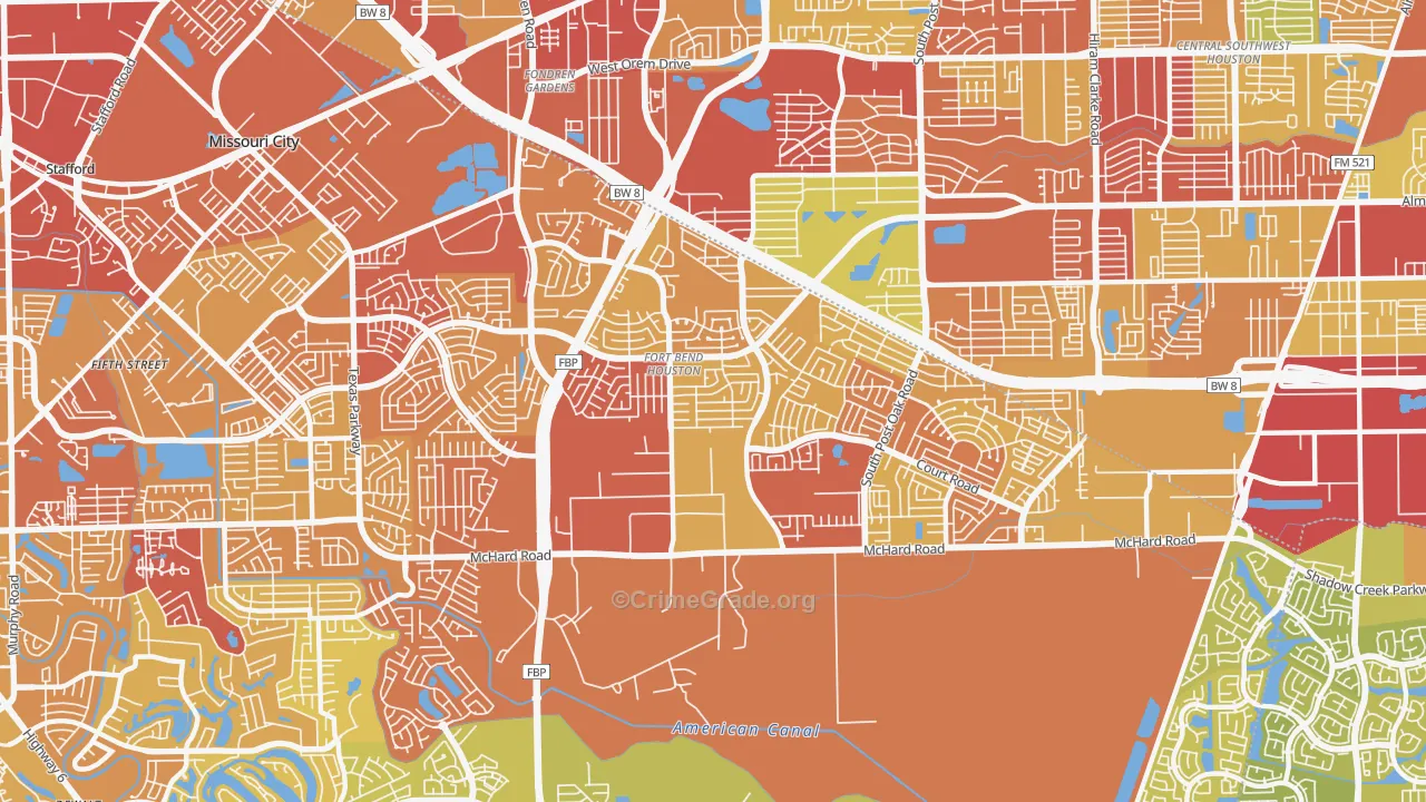 Fort Bend Houston, Missouri City, TX Map of Vehicle Theft Rates