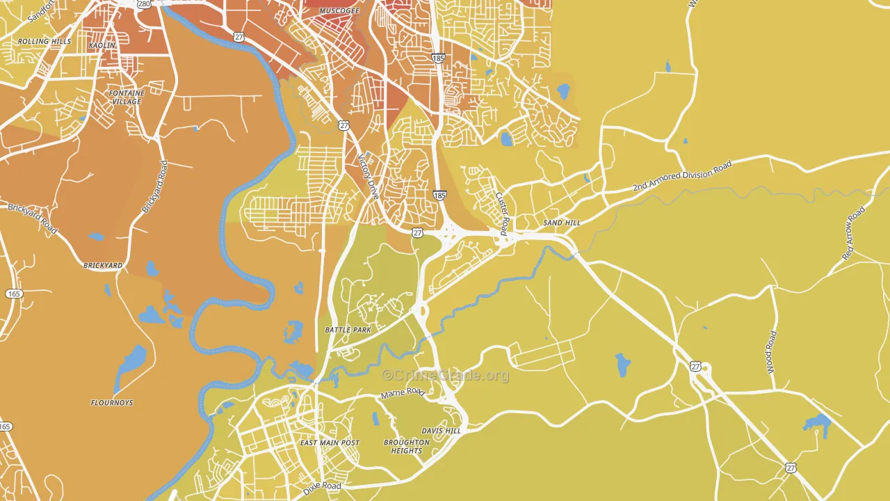 Fort Benning, GA Map of Vehicle Theft Rates