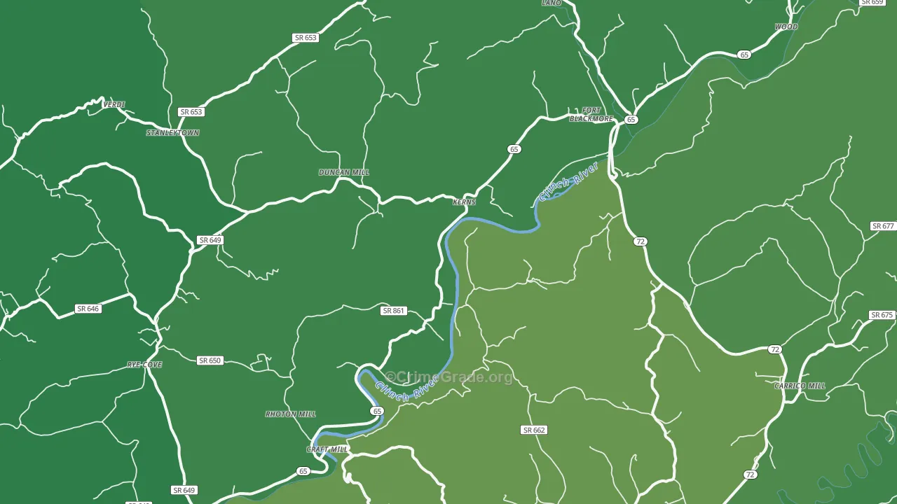 Fort Blackmore, VA Map of Vehicle Theft Rates
