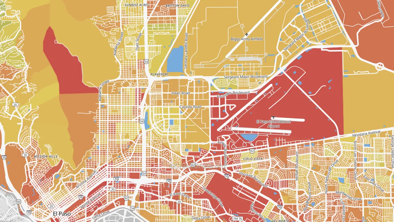 Fort Bliss, TX Map of Vehicle Theft Rates