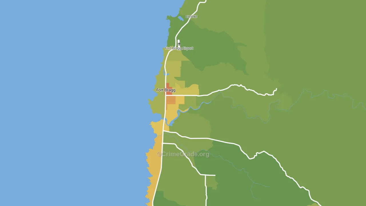 Fort Bragg, CA Map of Vehicle Theft Rates