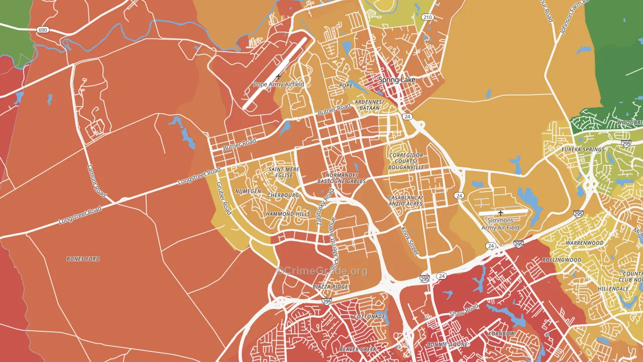 Fort Bragg, NC Map of Vehicle Theft Rates