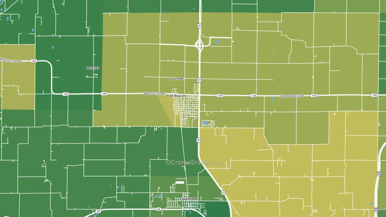 Fort Branch, IN Map of Vehicle Theft Rates