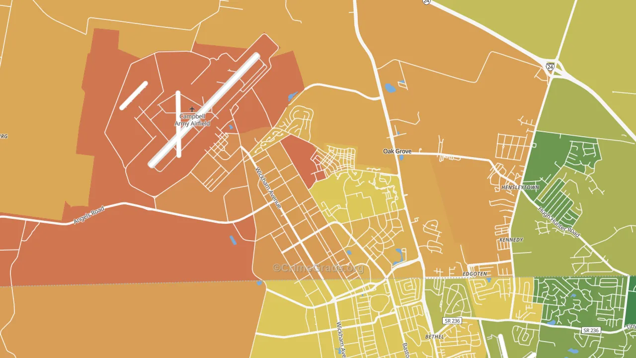 Fort Campbell North, KY Map of Vehicle Theft Rates