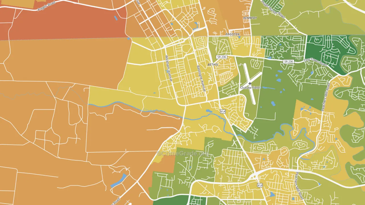 Fort Campbell, TN Map of Vehicle Theft Rates