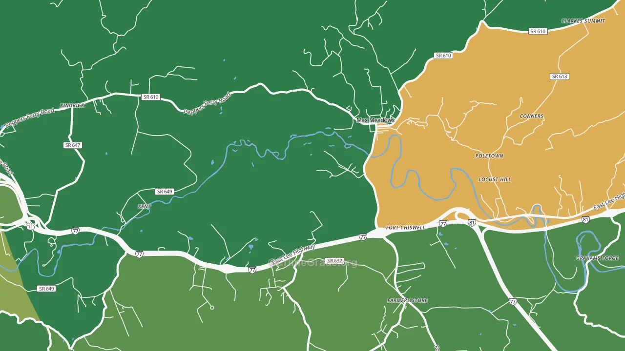 Fort Chiswell, VA Map of Vehicle Theft Rates