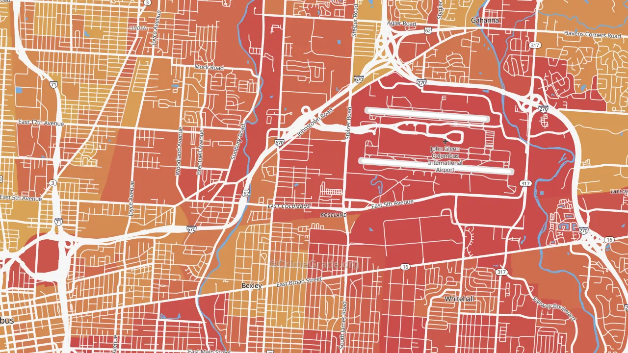 Fort Columbus Airport, Columbus, OH Map of Vehicle Theft Rates