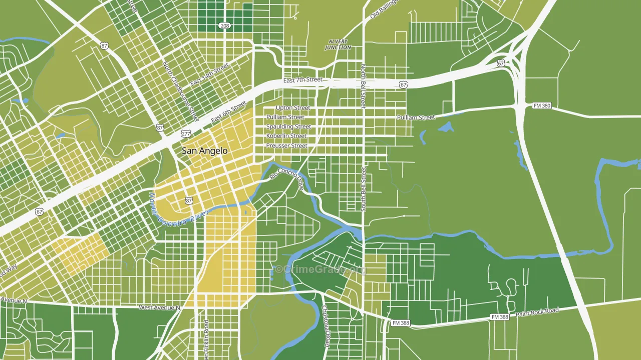 Fort Concho, San Angelo, TX Map of Vehicle Theft Rates