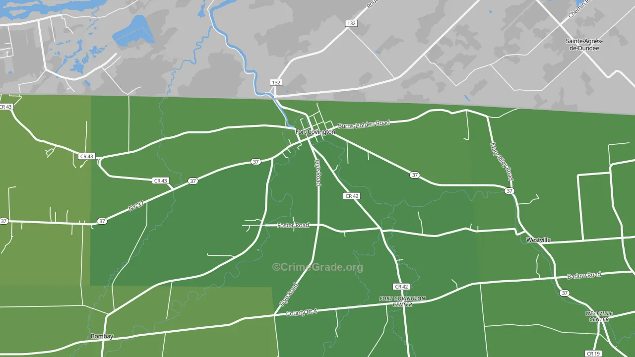 Fort Covington, NY Map of Vehicle Theft Rates