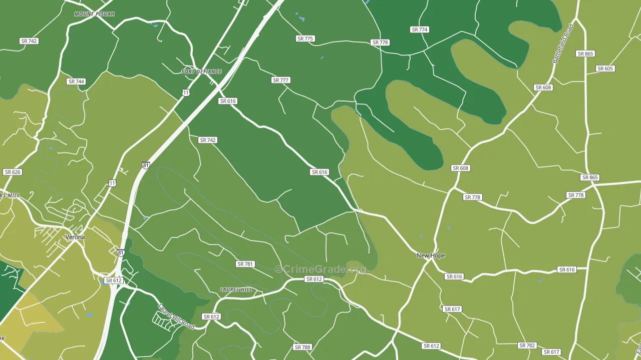 Fort Defiance, VA Map of Vehicle Theft Rates