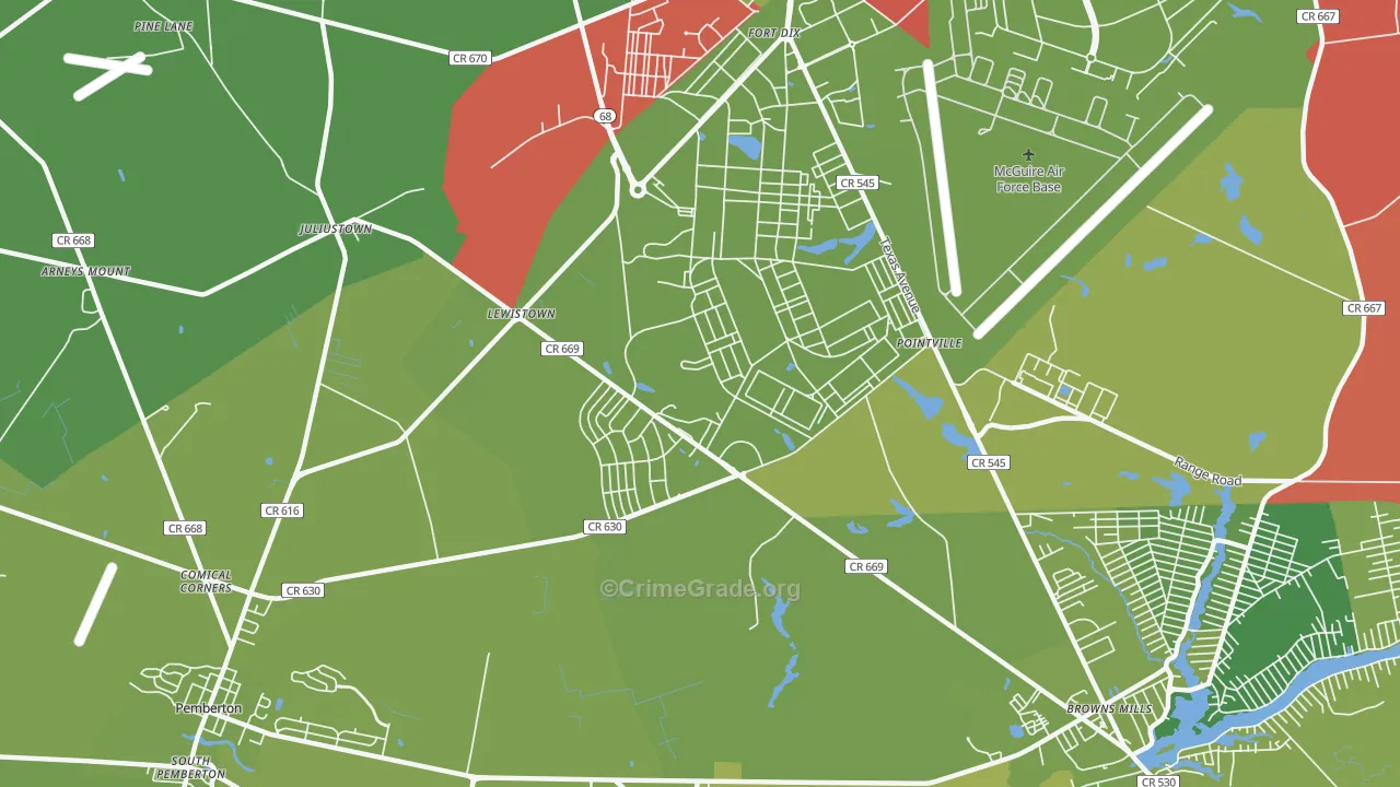 Fort Dix, NJ Map of Vehicle Theft Rates