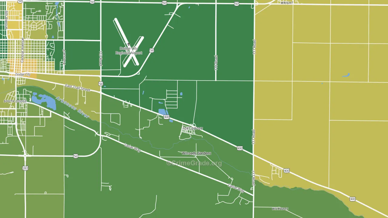 Fort Dodge, KS Map of Vehicle Theft Rates