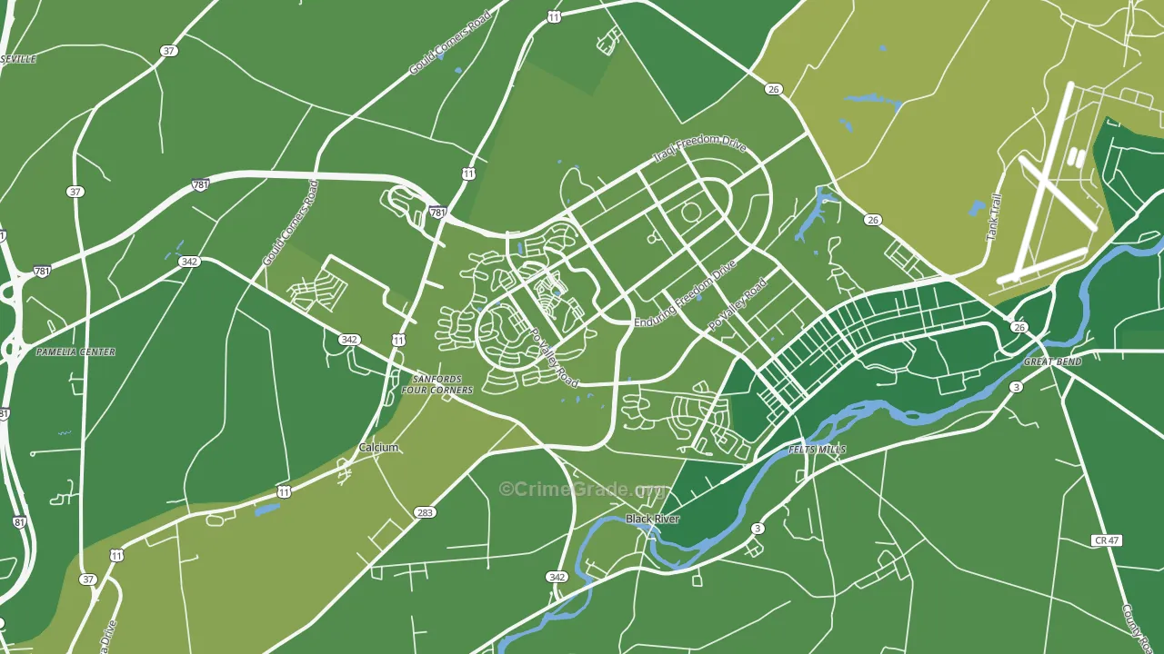 Fort Drum, NY Map of Vehicle Theft Rates