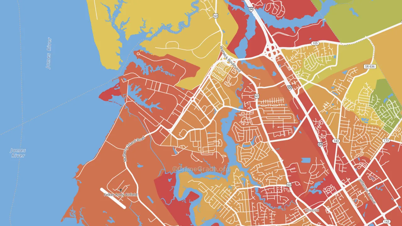 Fort Eustis, VA Map of Vehicle Theft Rates