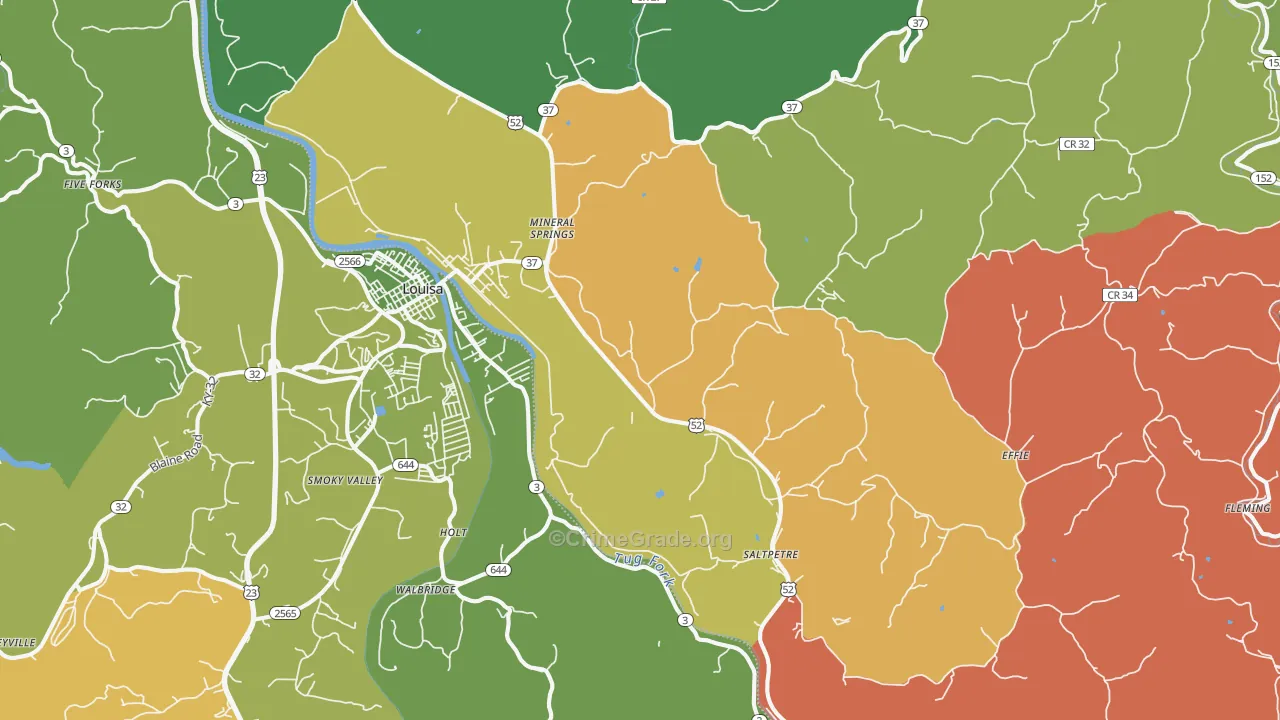 Fort Gay, WV Map of Vehicle Theft Rates