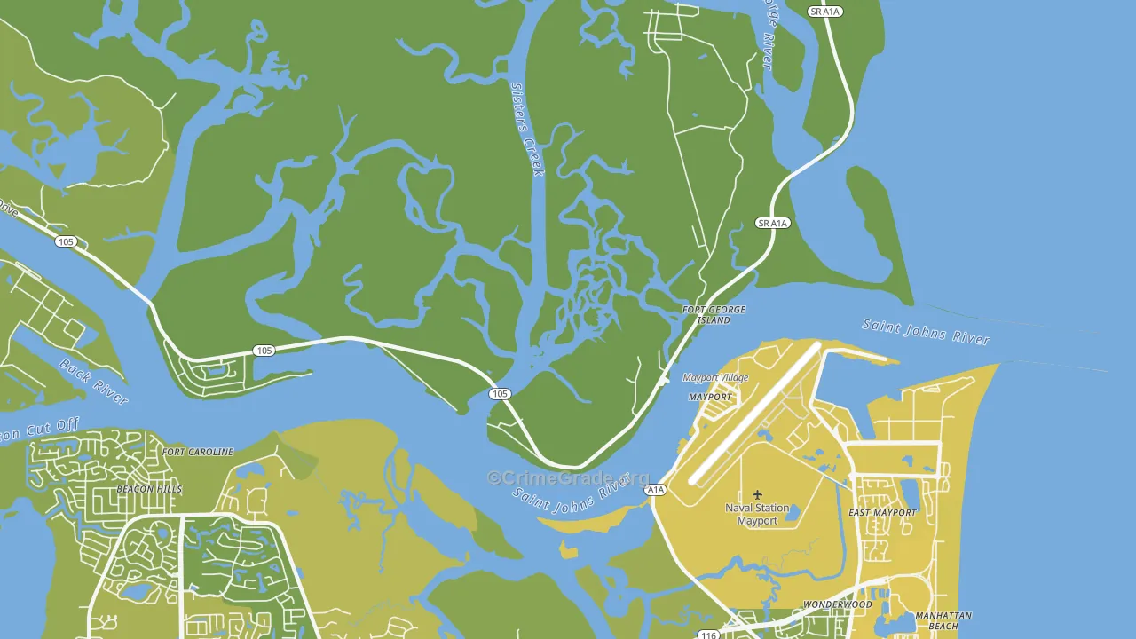 Fort George Island, FL Map of Vehicle Theft Rates