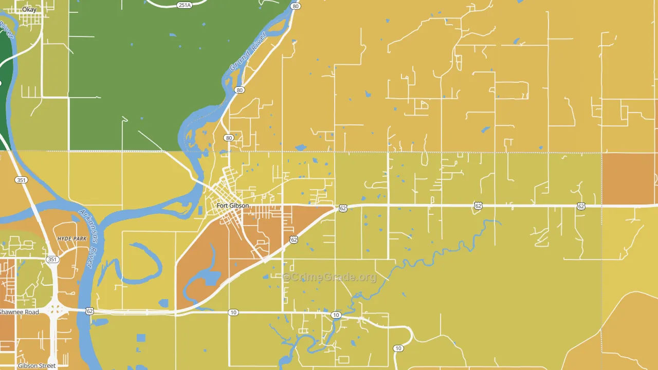 Fort Gibson, OK Map of Vehicle Theft Rates