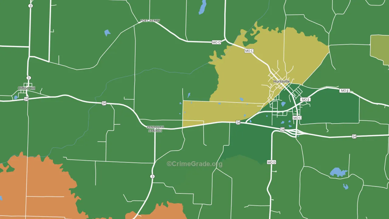 Fort Henry, MO Map of Vehicle Theft Rates