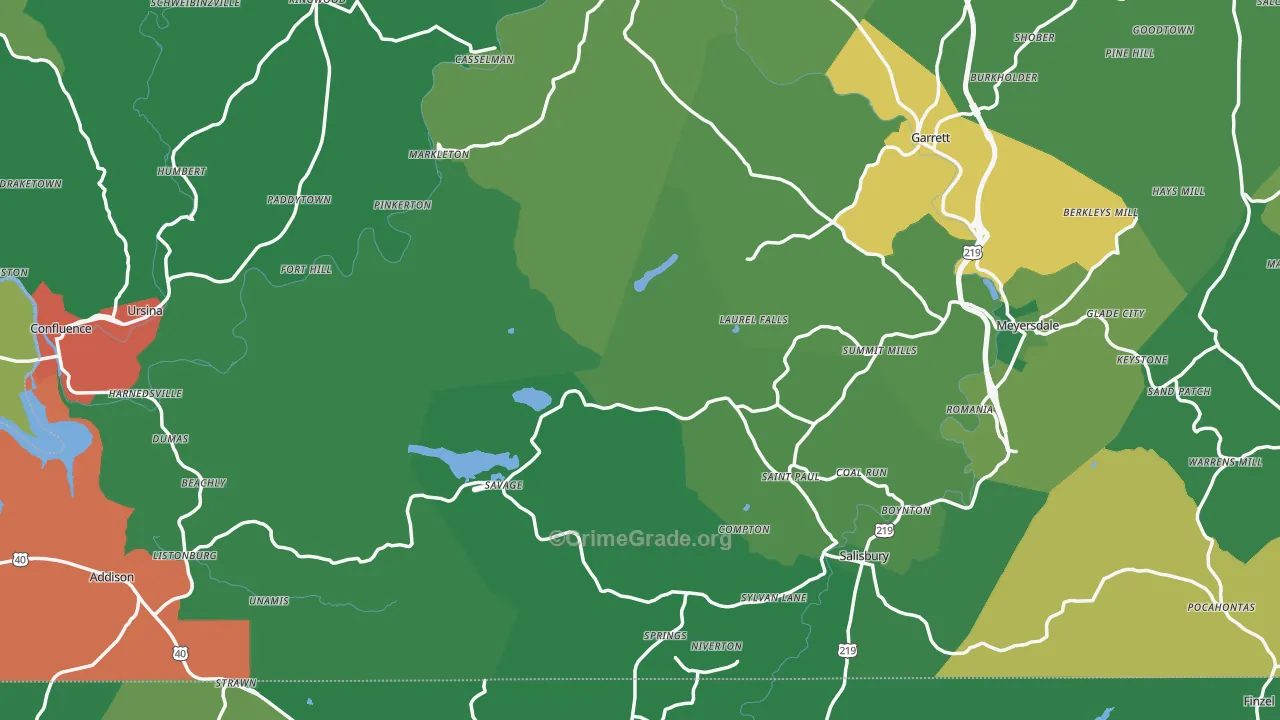 Fort Hill, PA Map of Vehicle Theft Rates