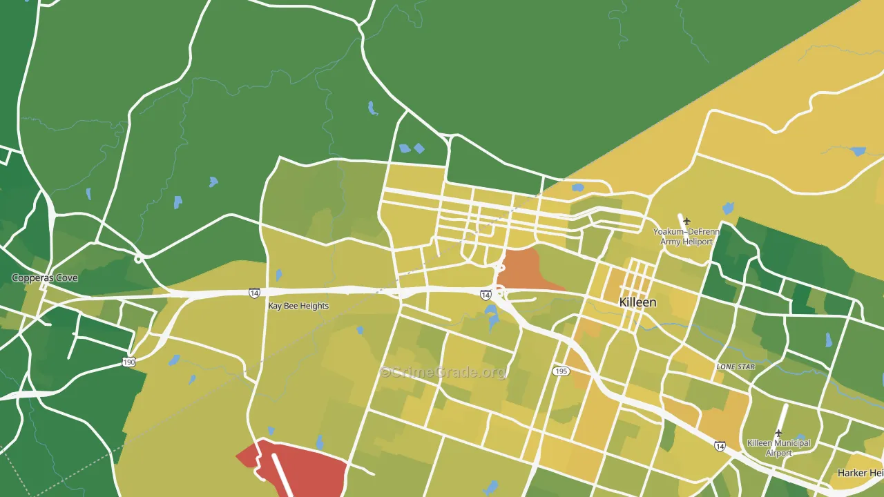 Fort Hood, TX Map of Vehicle Theft Rates