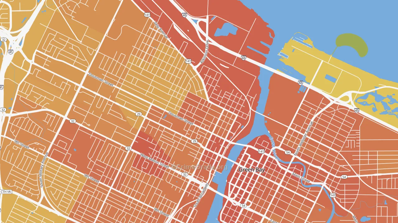 Fort Howard, Green Bay, WI Map of Vehicle Theft Rates