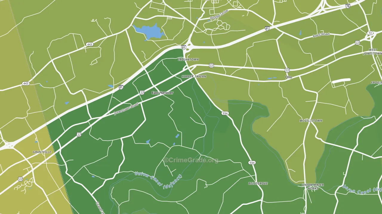 Fort Indiantown Gap, PA Map of Vehicle Theft Rates