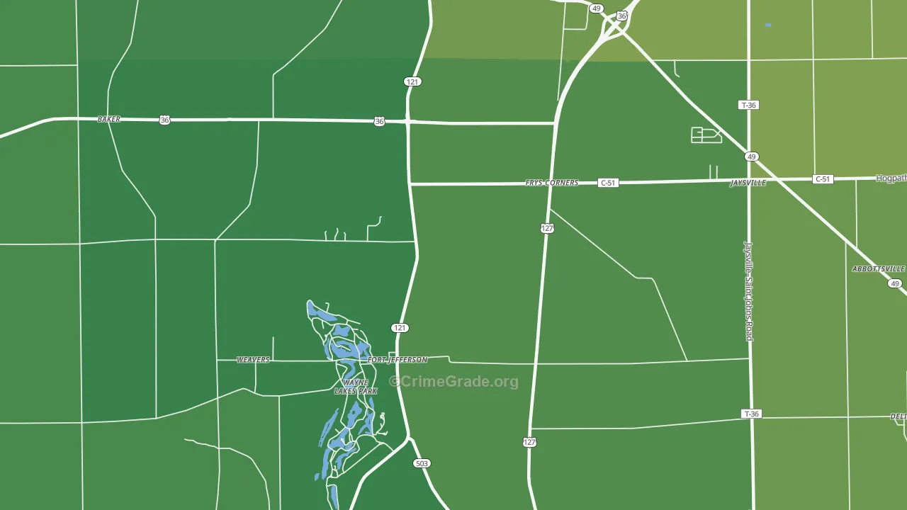 Fort Jefferson, OH Map of Vehicle Theft Rates