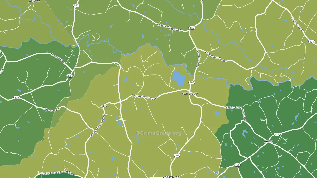 Fort Lamar, GA Map of Vehicle Theft Rates