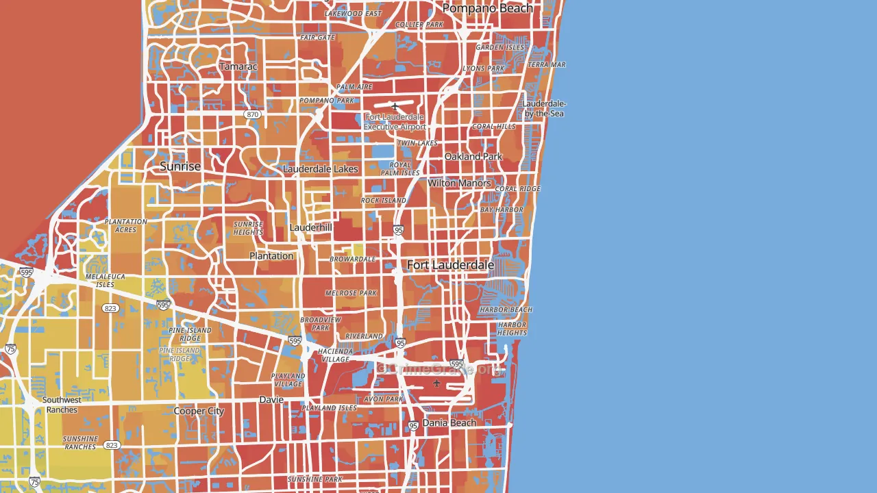Fort Lauderdale, FL Map of Vehicle Theft Rates
