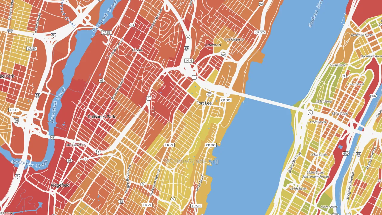 Fort Lee, NJ Map of Vehicle Theft Rates