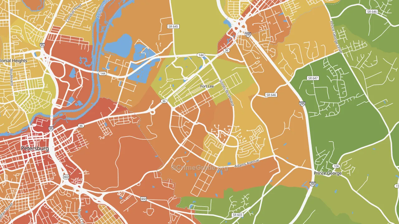 Fort Lee, VA Map of Vehicle Theft Rates