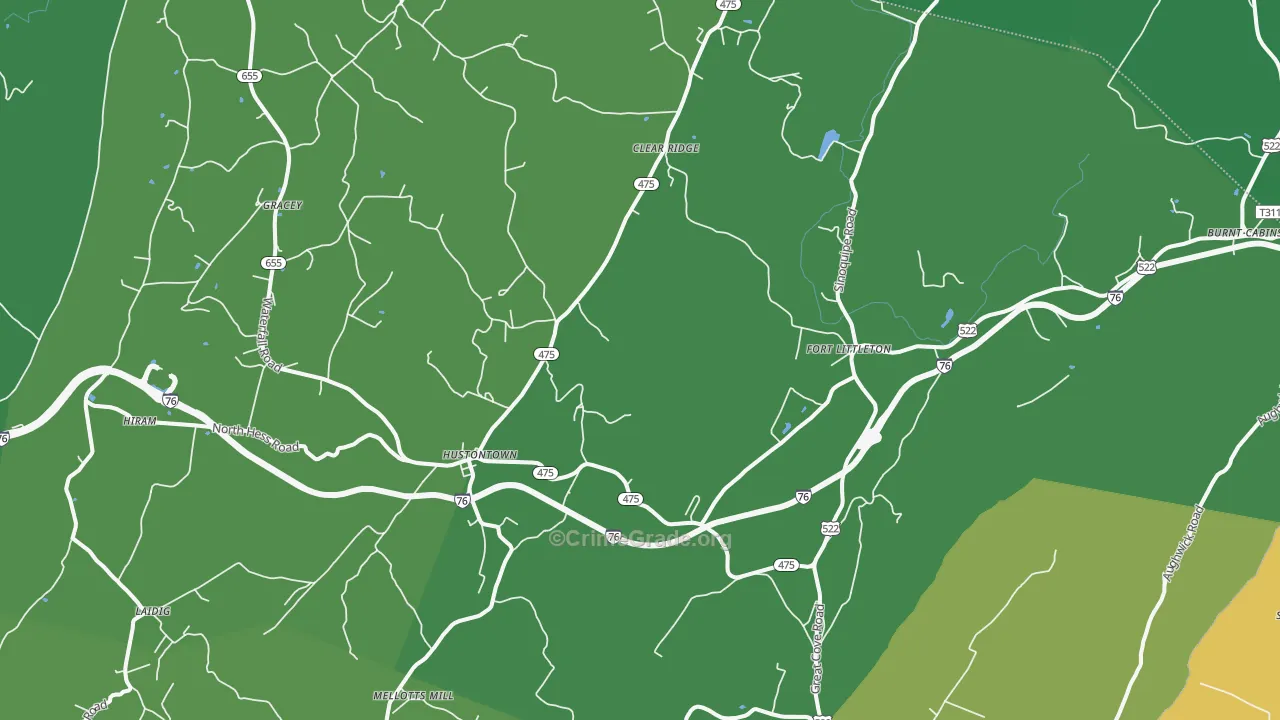 Fort Littleton, PA Map of Vehicle Theft Rates
