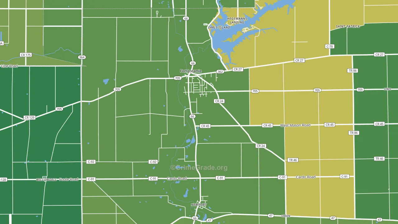 Fort Loramie, OH Map of Vehicle Theft Rates