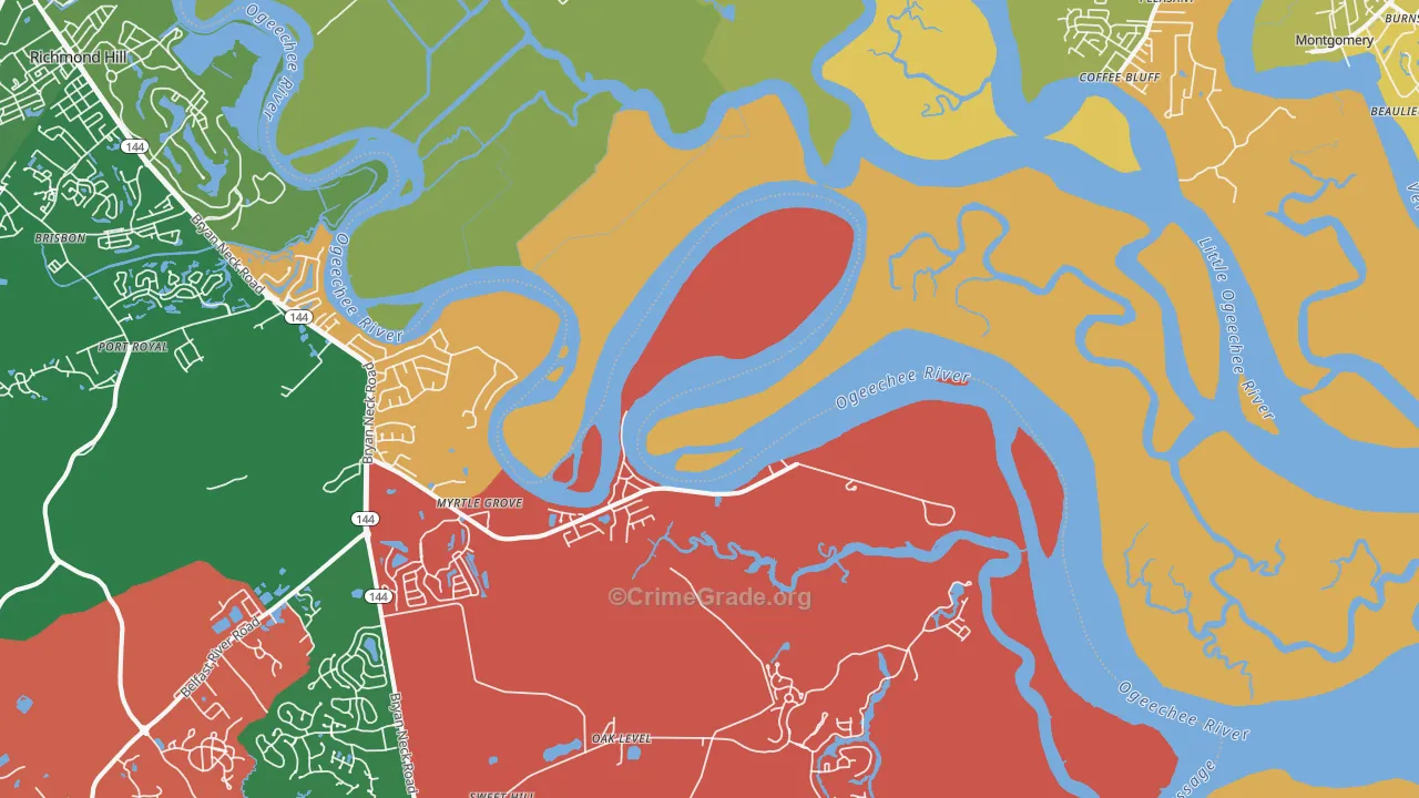 Fort McAllister, GA Map of Vehicle Theft Rates