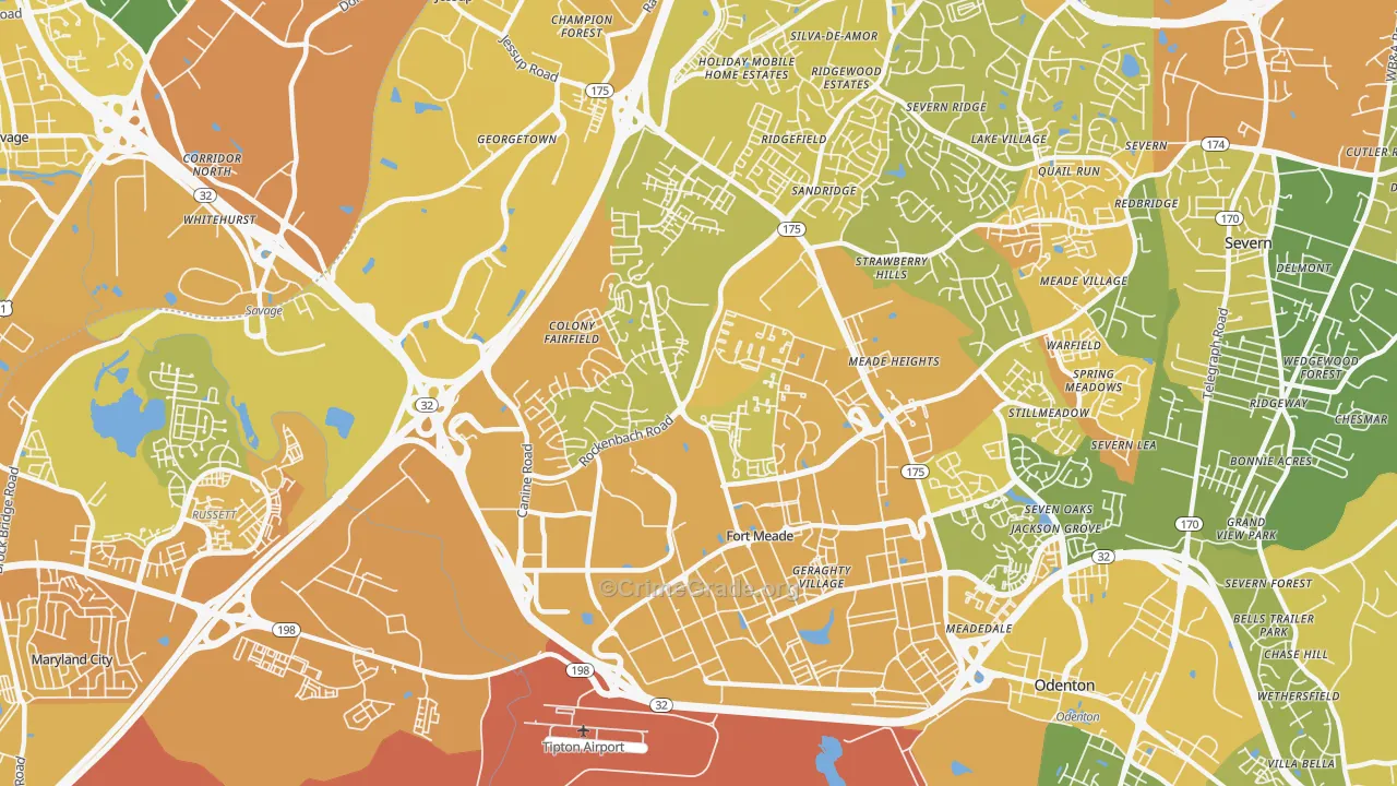 Fort Meade, MD Map of Vehicle Theft Rates