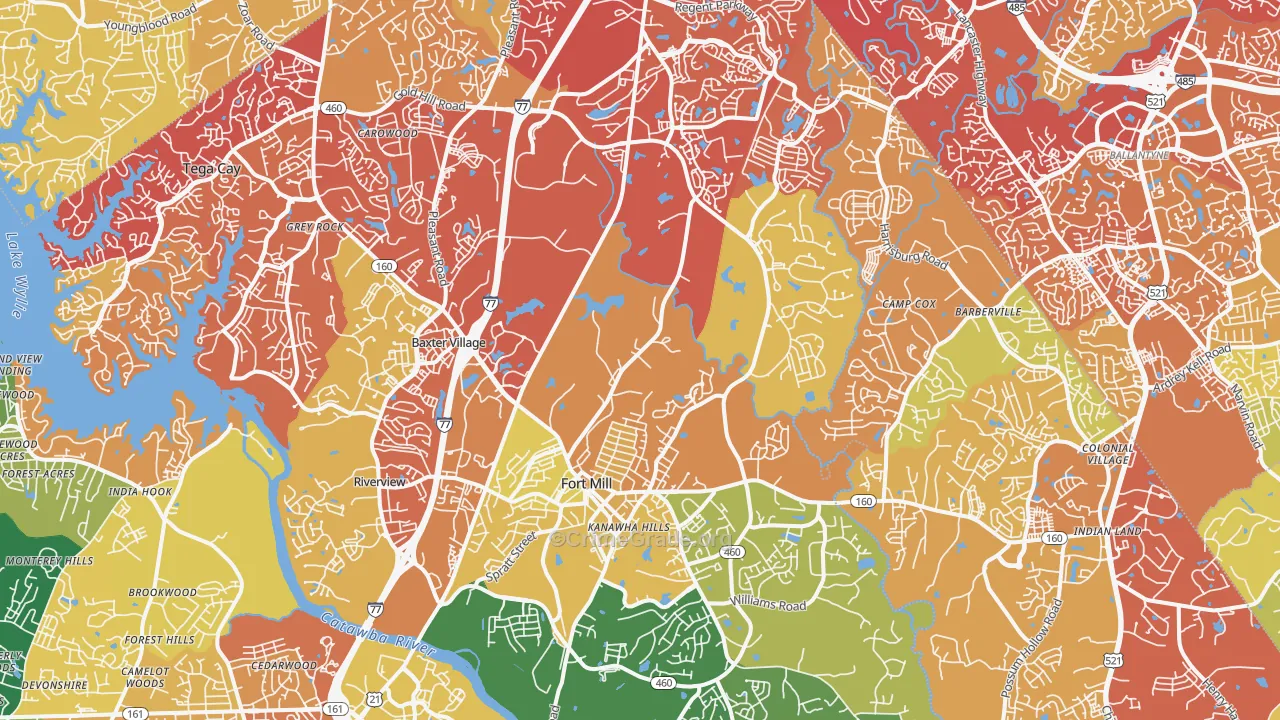 Fort Mill, SC Map of Vehicle Theft Rates