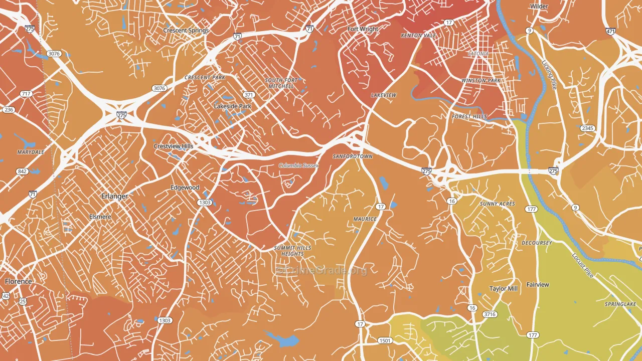 Fort Mitchell, KY Map of Vehicle Theft Rates