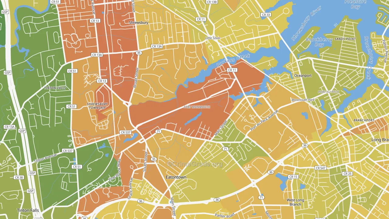 Fort Monmouth, NJ Map of Vehicle Theft Rates