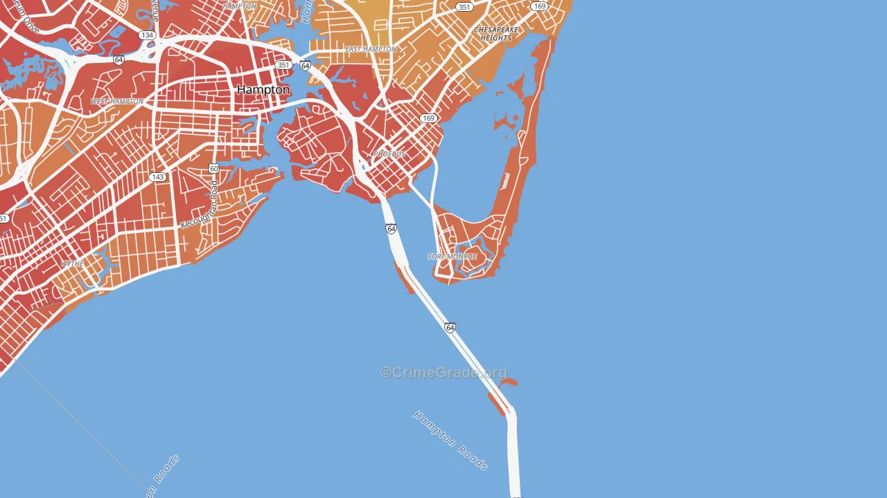 Fort Monroe, VA Map of Vehicle Theft Rates