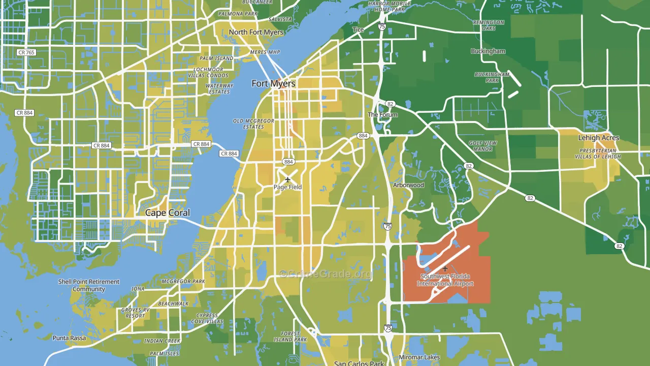 Fort Myers, FL Map of Vehicle Theft Rates