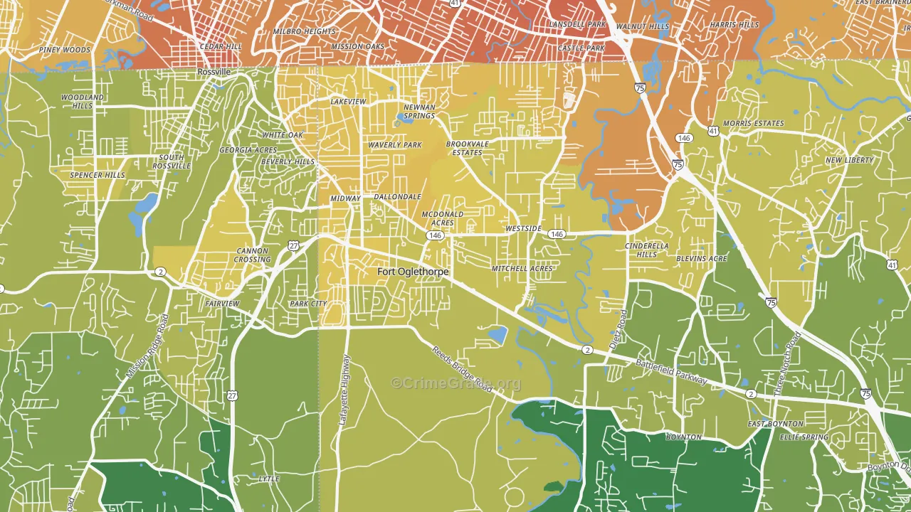 Fort Oglethorpe, GA Map of Vehicle Theft Rates
