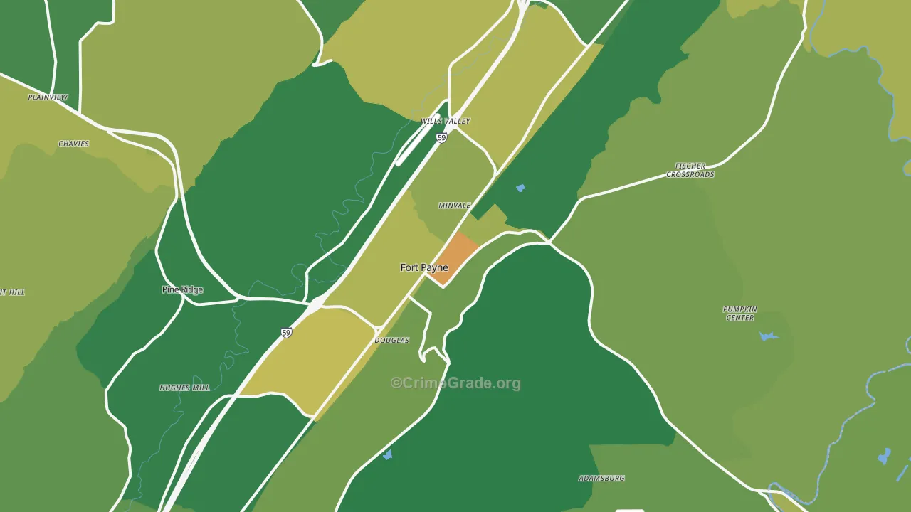 Fort Payne, AL Map of Vehicle Theft Rates