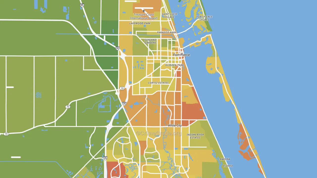 Fort Pierce, FL Map of Vehicle Theft Rates
