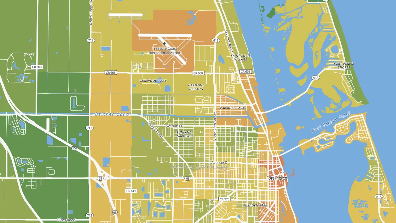 Fort Pierce North, FL Map of Vehicle Theft Rates