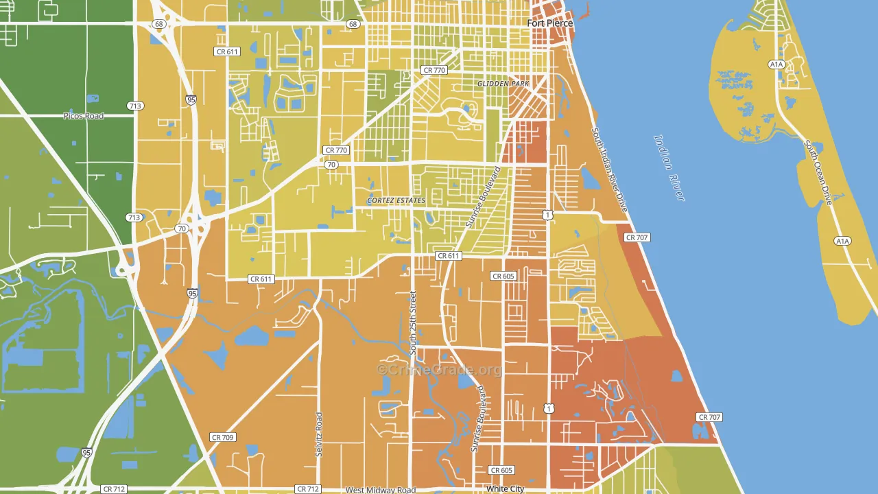 Fort Pierce South, FL Map of Vehicle Theft Rates