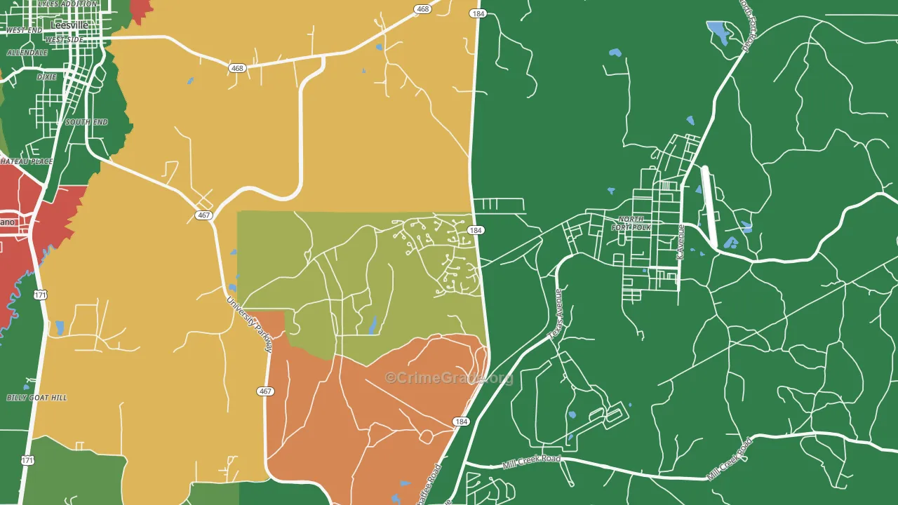 Fort Polk North, LA Map of Vehicle Theft Rates