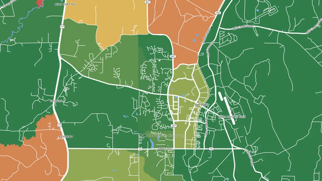 Fort Polk South, LA Map of Vehicle Theft Rates