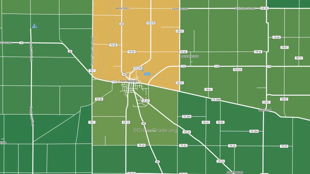 Fort Recovery, OH Map of Vehicle Theft Rates