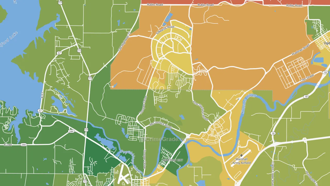 Fort Riley, KS Map of Vehicle Theft Rates